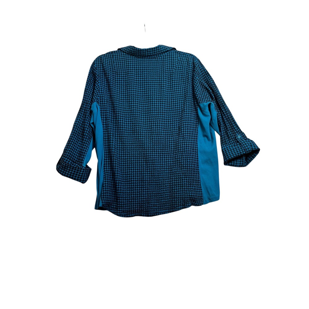 Zac & Rachel Woman 3X Teal Black Houndstooth‎ Button Down Shirt Cotton - Picture 10 of 10